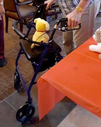teddy bear in walker